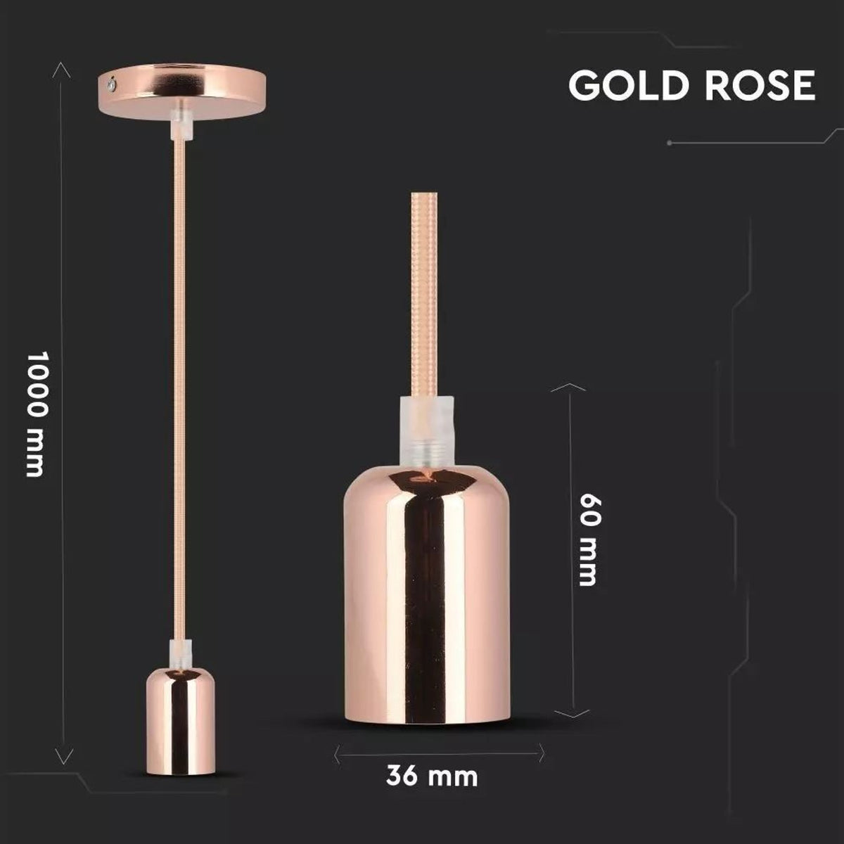 Portalampada a sospensione color oro rosa con rosone