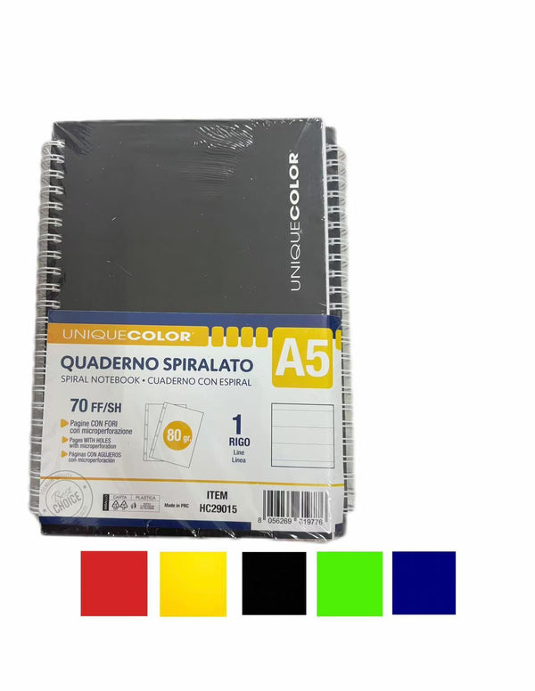 UniqueColor, quaderno spiralato A5 a un rigo da 70 fogli