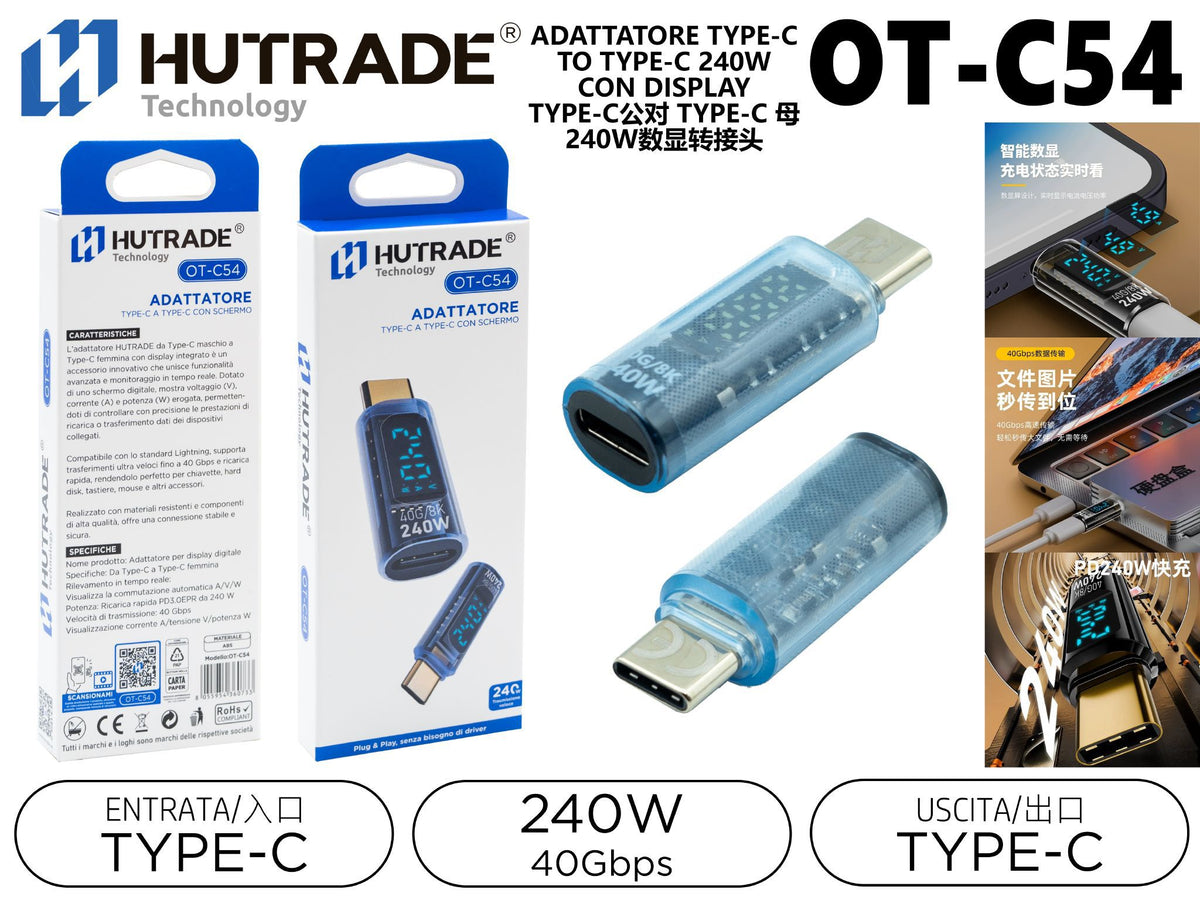 OT-C54 ADATTATORE TYPE-C TO TYPE-C 240W CON DISPLAY