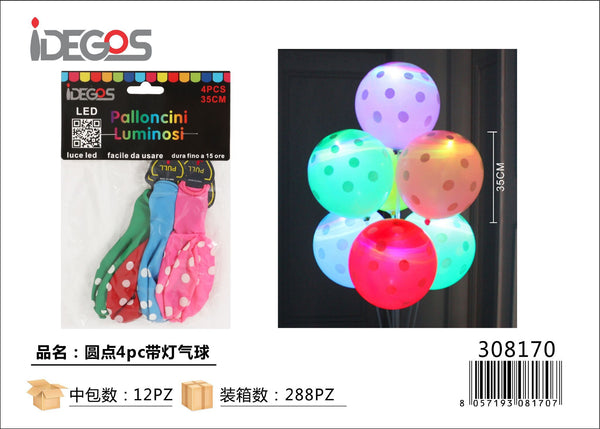 Palloncini luminosi 4pz colorati a pois
