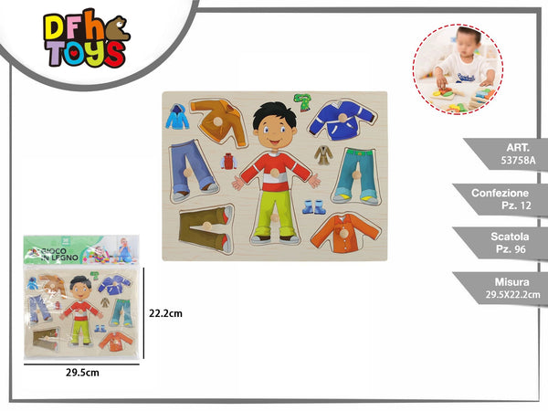 Puzzle in legno con pomelli bambino e vestiti
