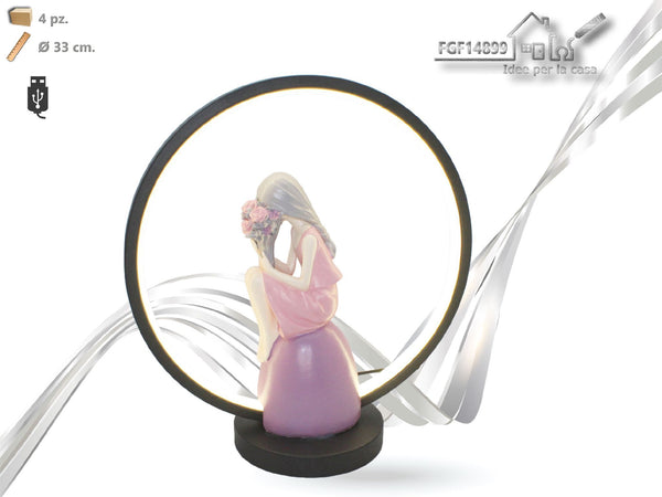 Lampada da tavolo ad anello con figura decorativa, diametro 33 cm