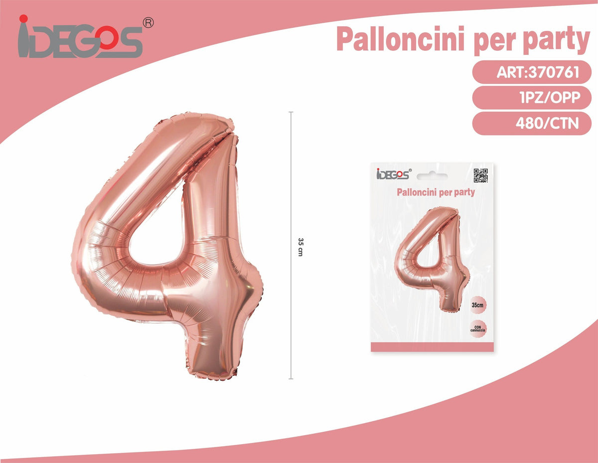 Palloncino Numero 4 Oro Rosa 35cm