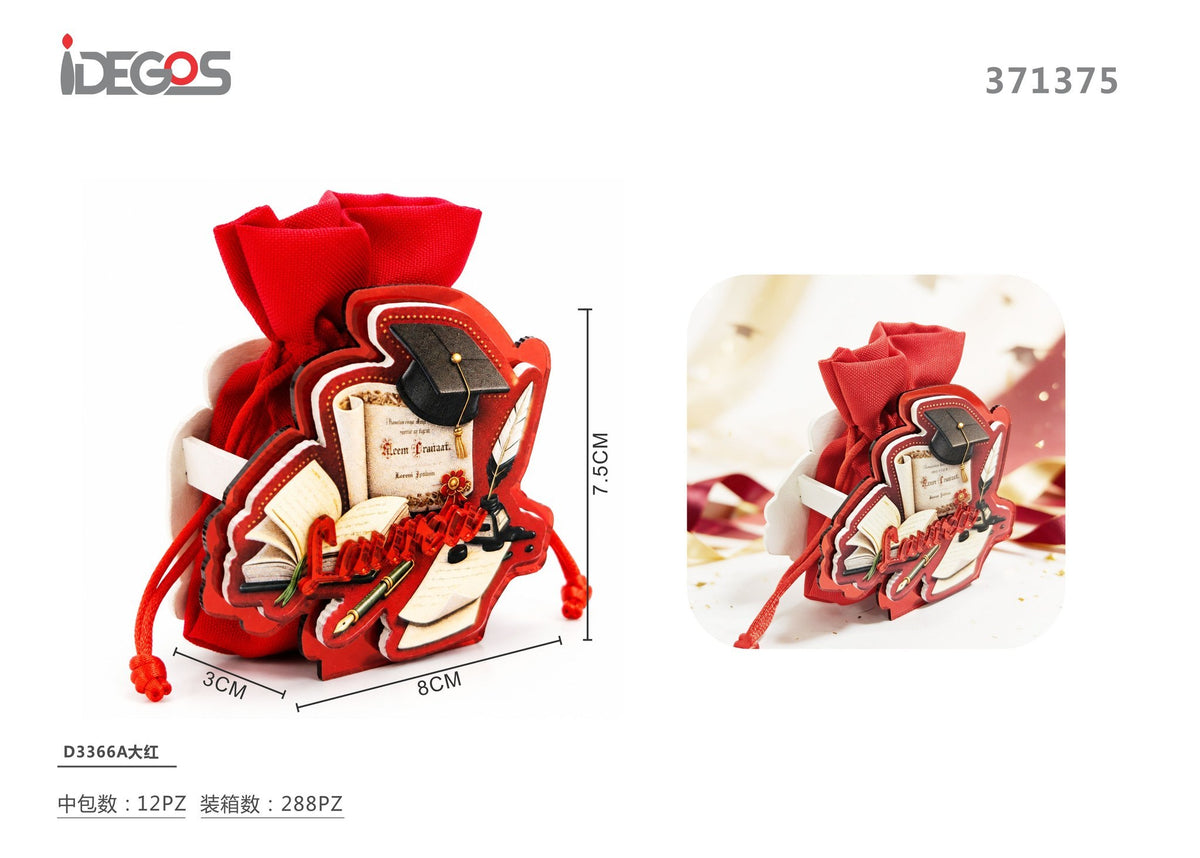 Sacchetto regalo per laurea, rosso e oro, D3366A