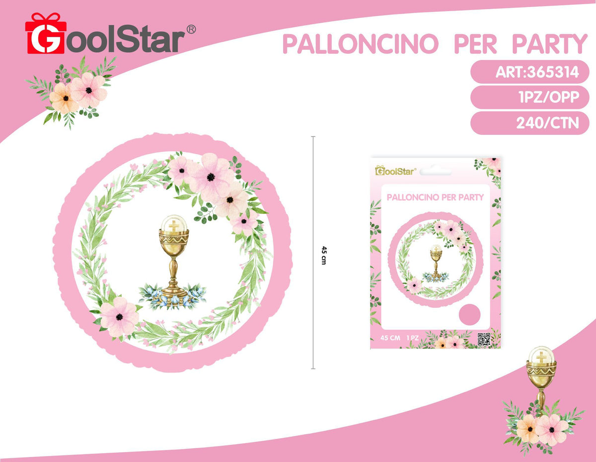 Palloncino in alluminio prima comunione rosa