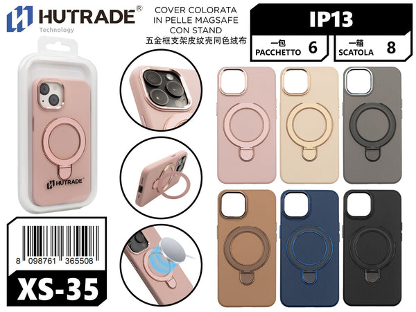 XS-35 COVER COLORATA IN PELLE MAGSAFE CON STAND IP13