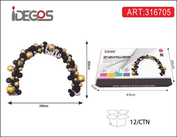 Kit arco palloncini hello oro nero