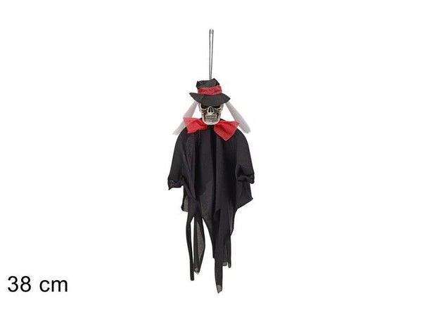 Teschio Halloween da appendere con cappello 38 cm