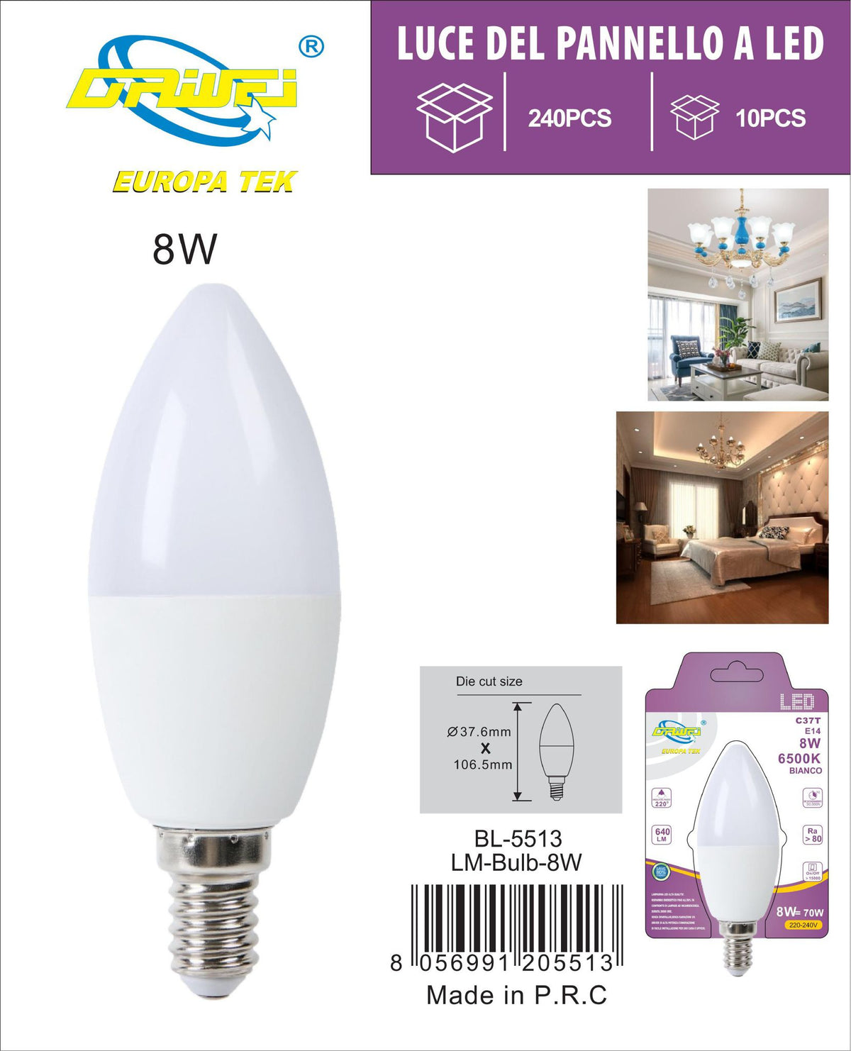 Lampadina decorativa a candela — 8 W, E14