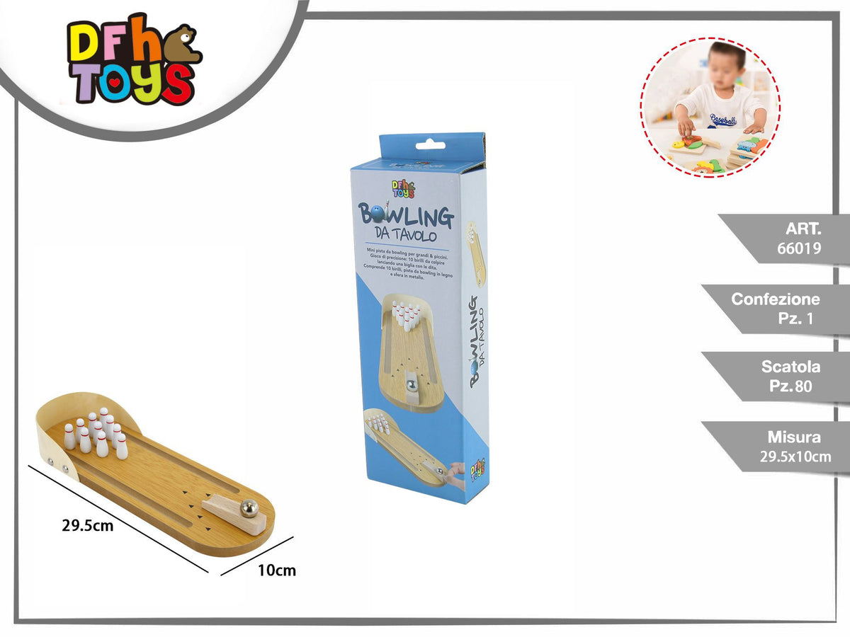 Mini bowling da tavolo in legno 29,5 × 10 cm