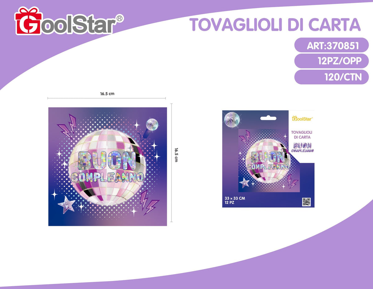 Tovagliolo 33 cm buon compleanno