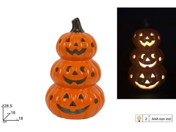 Decorazione luminosa con tre zucche Halloween in ceramica