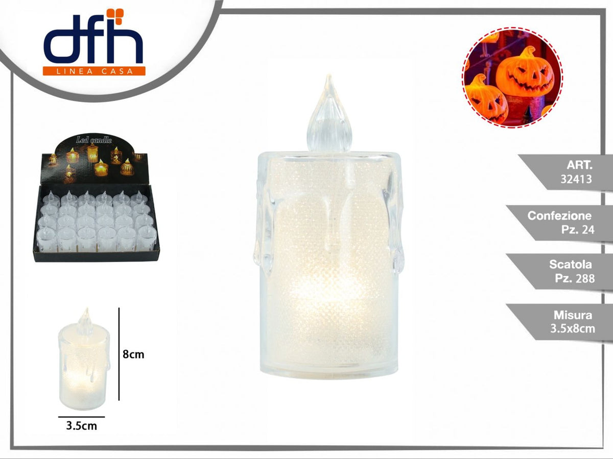 Candela decorativa LED trasparente 8 cm
