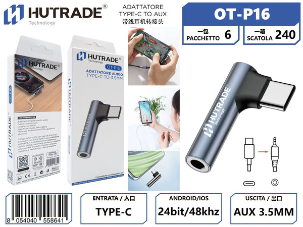 OT-P16 ADATTATORE TYPE-C TO AUX COMPATIBILE PER IOS FORMA L