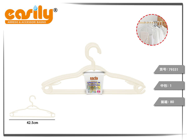 Set di tre grucce in plastica PDL-119 da 42,5 cm