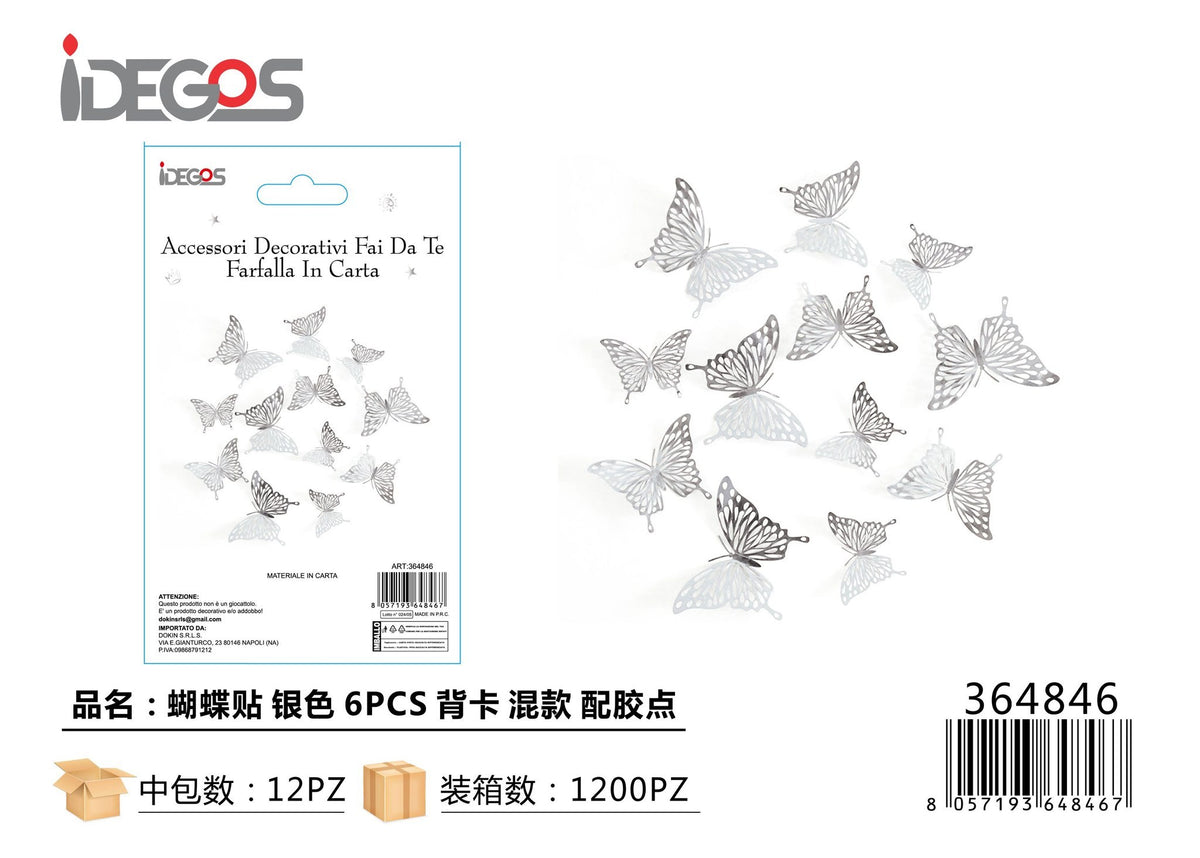 Farfalle decorative con punti adesivi, 6 pezzi