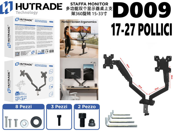 D009 SUPPORTO PER DUO MONITOR MULTIFUNZIONE A 360 GRADI 15-33 POLLICI
