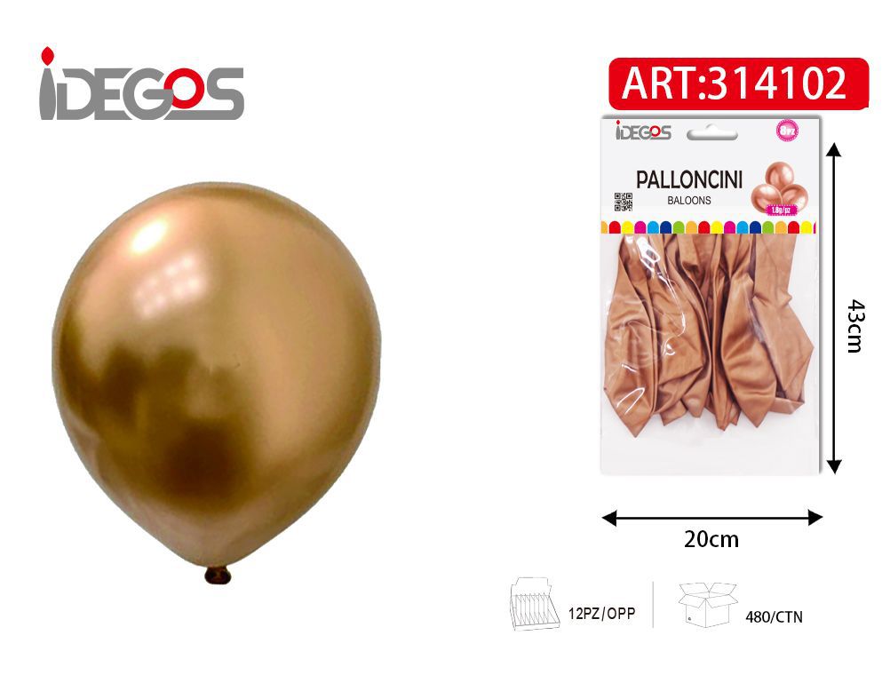 Palloncini con finitura cromata oro bronzo, 8 pezzi, serie 1,8 g