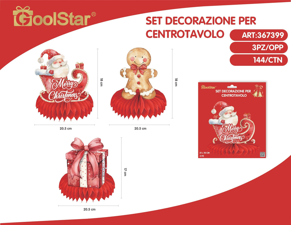 Set di 3 centrotavola natalizi a nido d’ape - serie A
