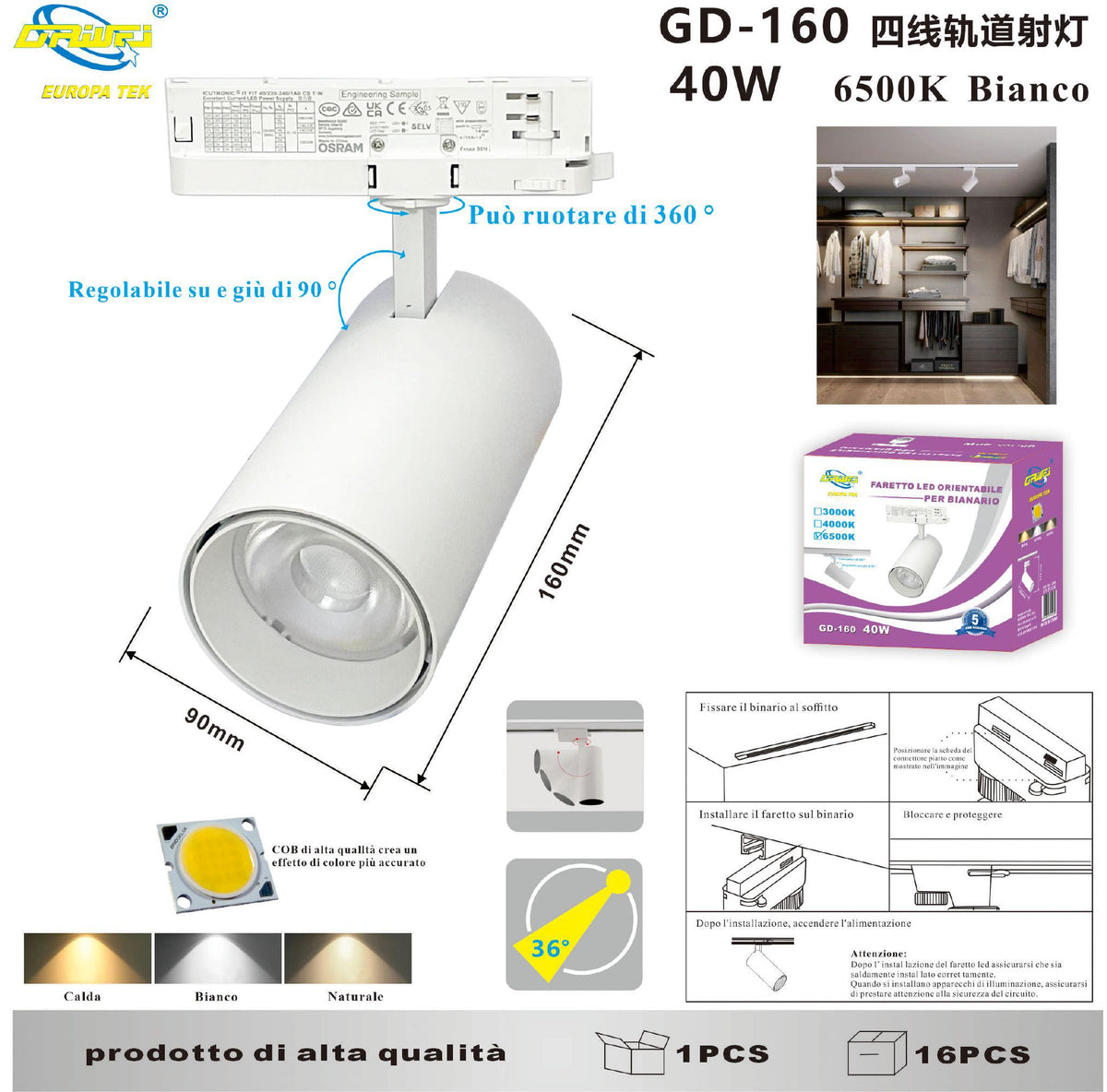 Faretto su binario — 40 W