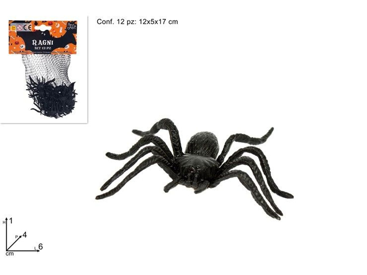 Set di 12 ragni decorativi neri per Halloween