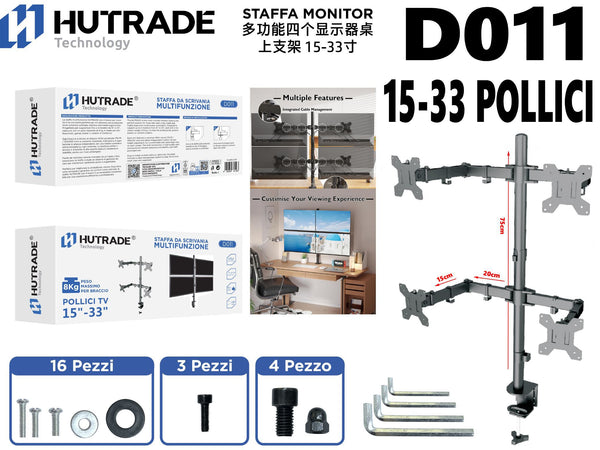 D011 SUPPORTO PER QUATTRO MONITOR MULTIFUNZIONE 15-33 POLLICI