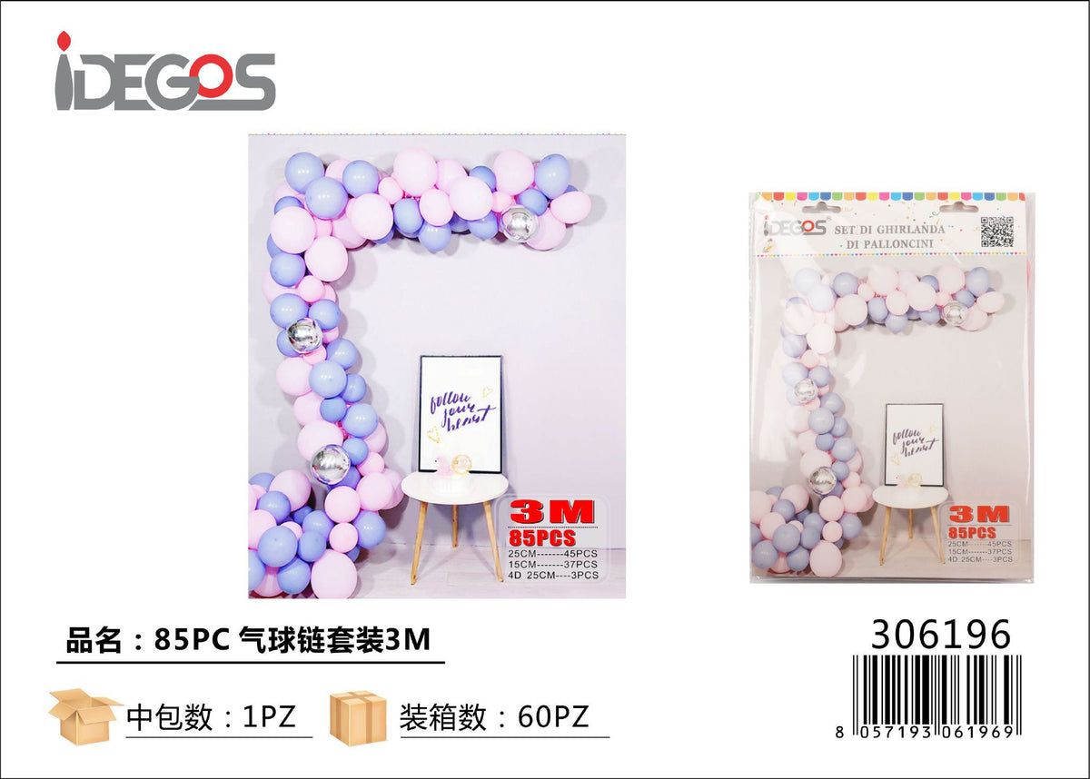 Kit ghirlanda di palloncini con accessori, 3 m, 85 pezzi