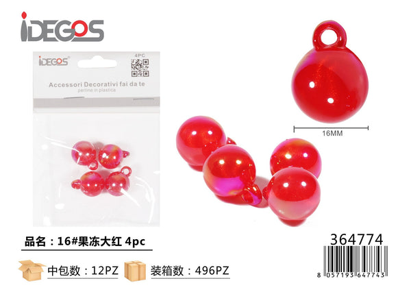 Set di 4 perline decorative rosse, modello 16