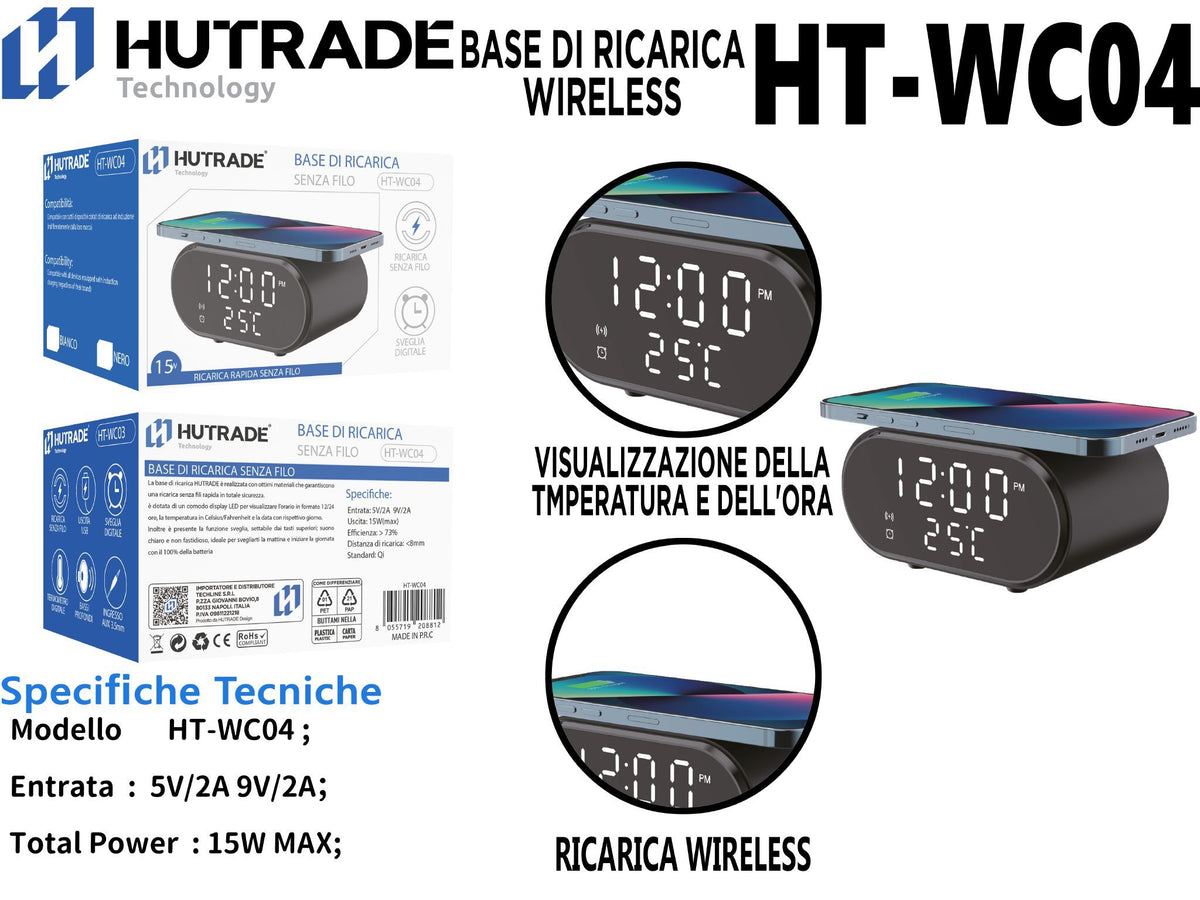 HT-WC04 SVEGLIA CON RICARICA WIRELESS CELLULARE DA 15W