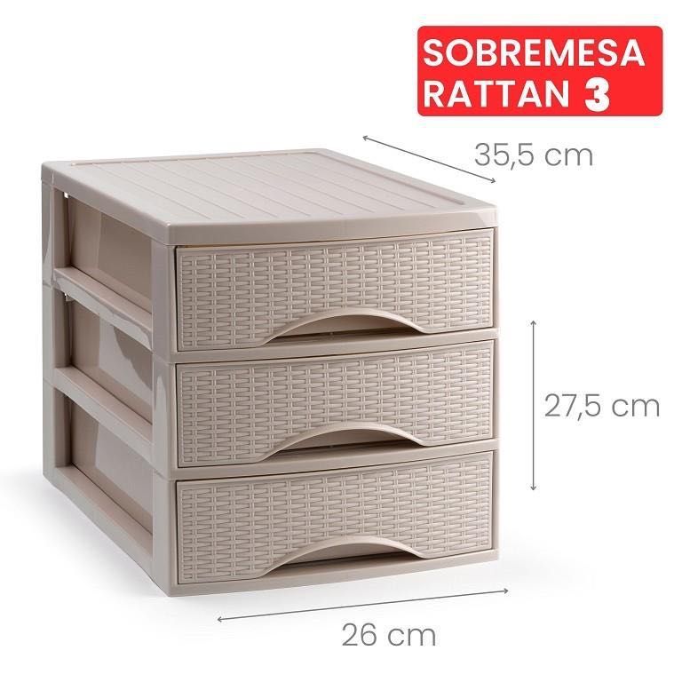 CASSETTIERA DA SCRIVANIA 3 CASSETTI RATTAN MARRON 26X35.5X27.5CM
