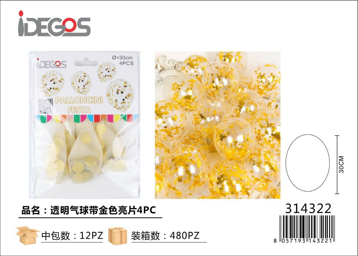 Palloncini trasparenti con coriandoli, 4 pezzi