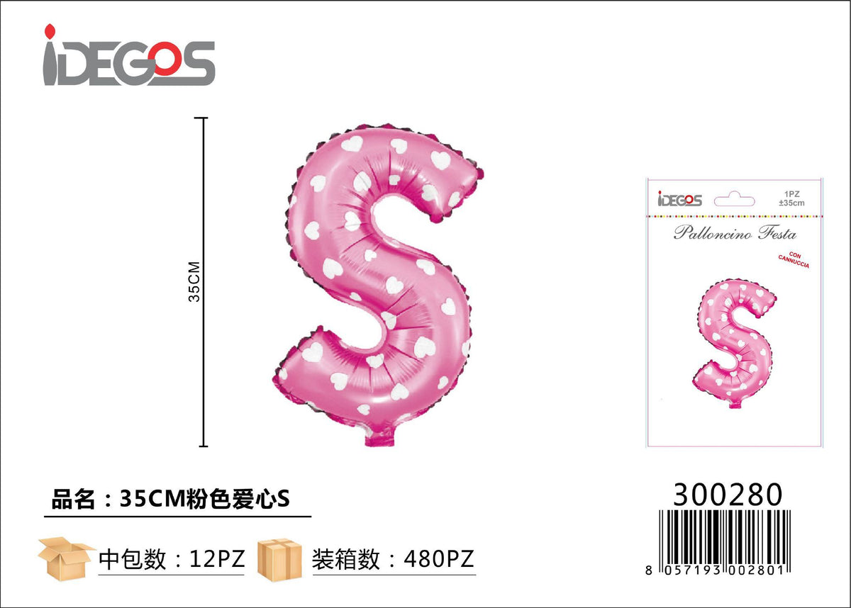 Palloncino Lettere 35cm Puntini Cuore Rosa S