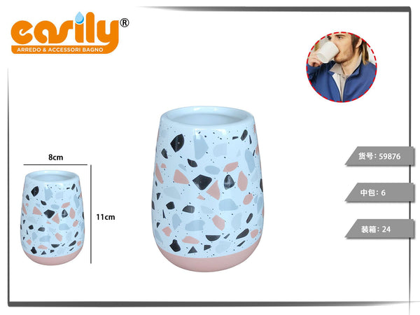 Portaspazzolini in ceramica con decoro a frammenti e base rosa