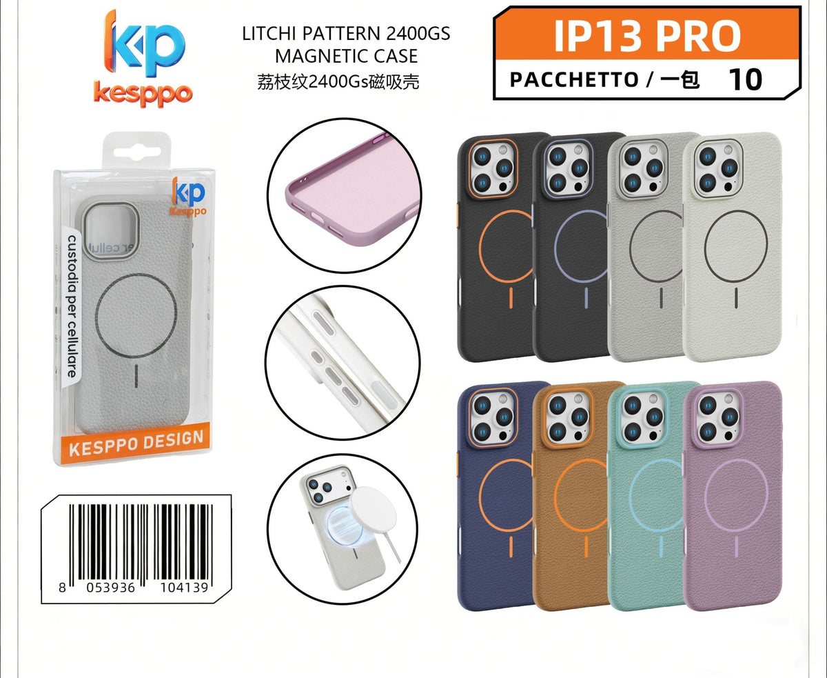 Custodia per iPhone 13 Pro – magnetica, con trama litchi