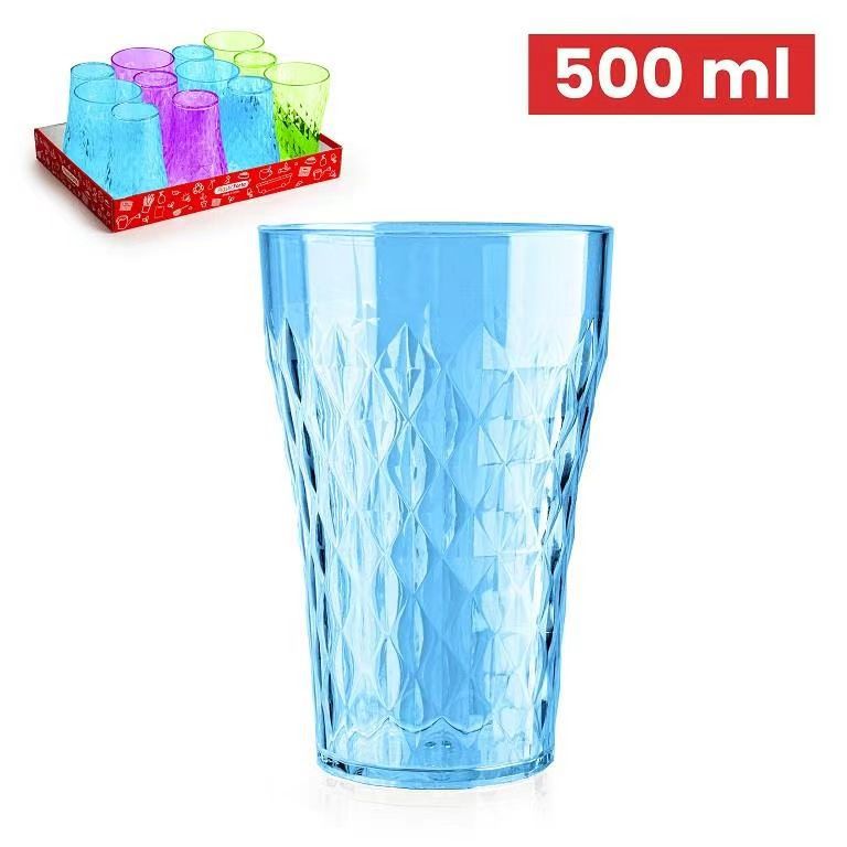 BICCHIERI 500ML RHOMB ELITE 9X9X13.5CM PLASTICA GAMMA TRASLUCIDA