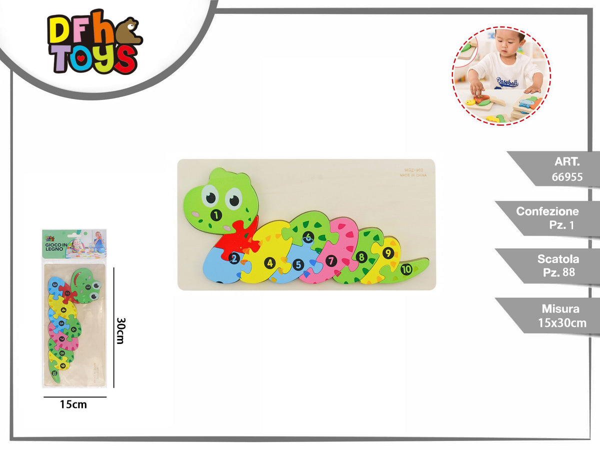 Puzzle numerico in legno a rettile 30 × 15 cm