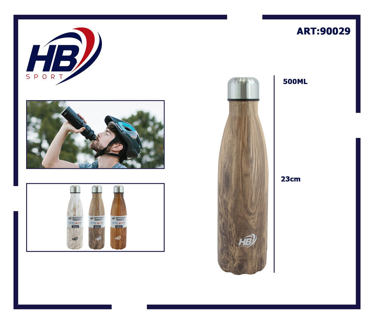 Bottiglia termica da 500 ml effetto legno assortita