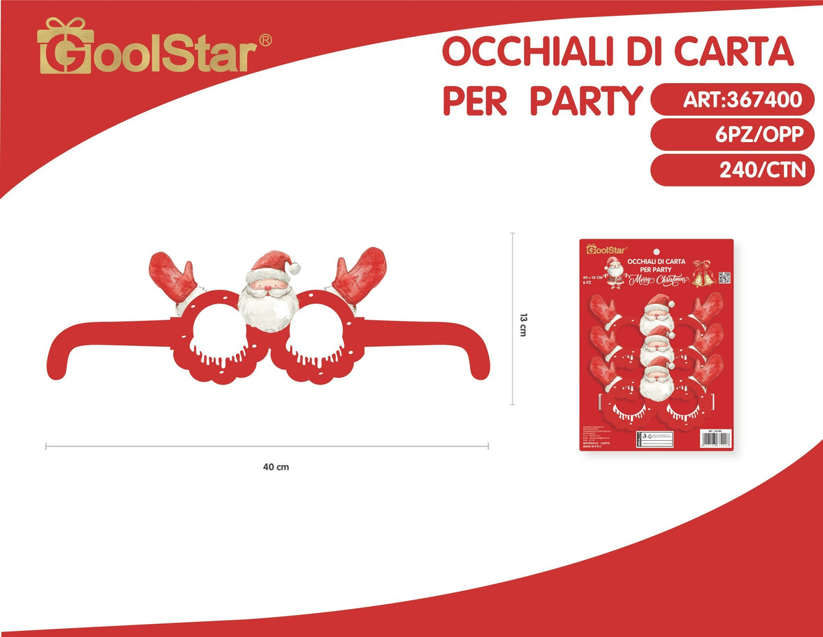 Occhiali di carta con Babbo Natale - serie A