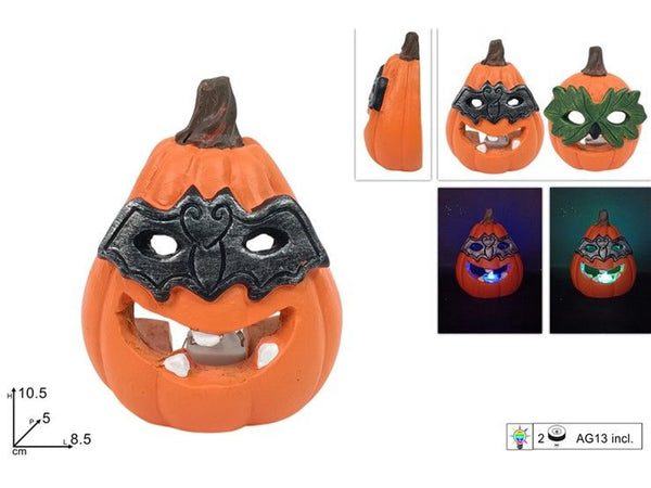 Zucca Halloween luminosa con maschera 10,5 cm assortita