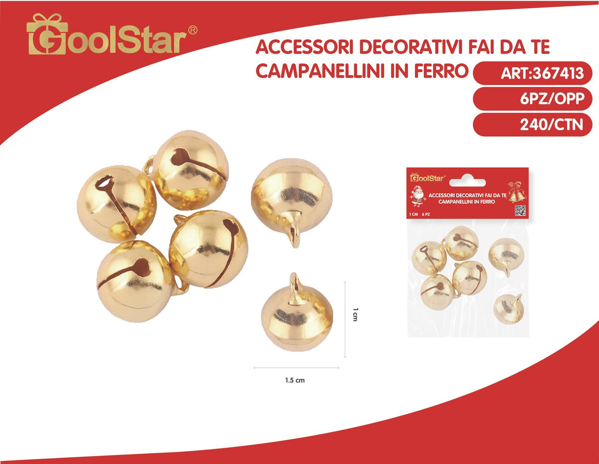 Campanellini dorati decorativi - confezione da 6