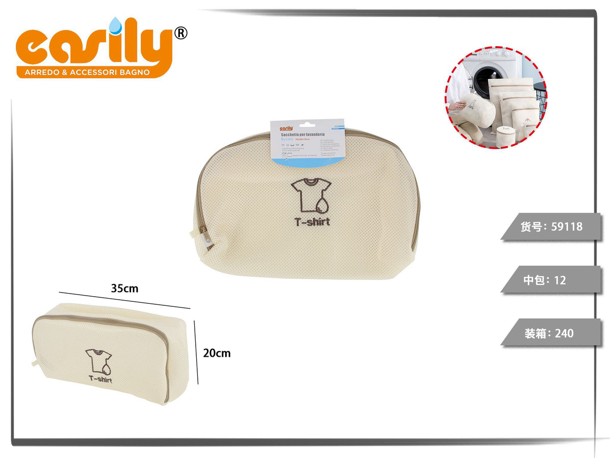 Sacchetto per bucato a scatola con zip e ricamo
