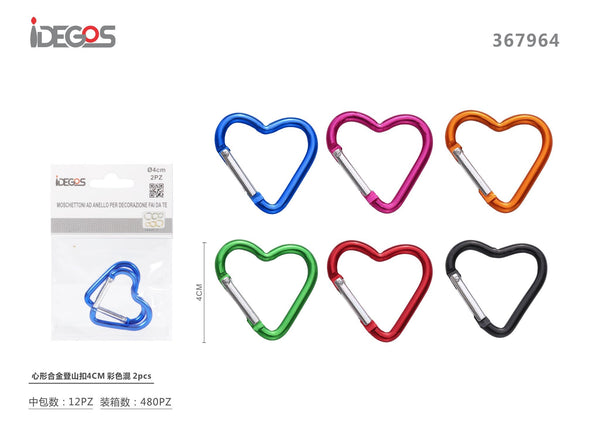 Set di 2 moschettoni a cuore per accessori in lega, 4 cm, colori assortiti