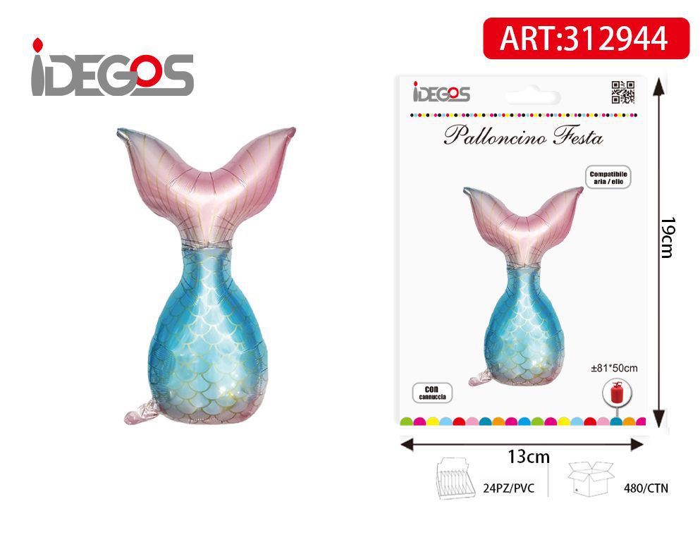 Palloncino foil Coda di sirena, 81 x 50 cm