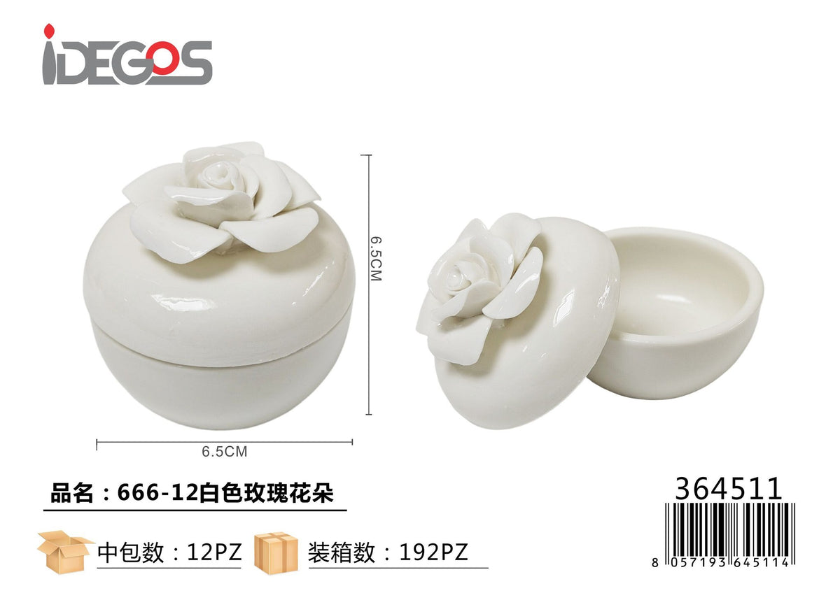 Rosa decorativa in ceramica, bianca
