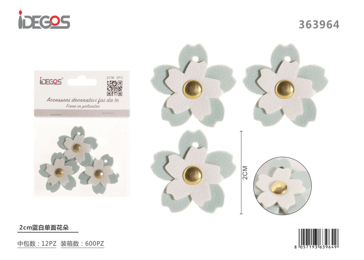 Fiore decorativo bianco e celeste, 2 cm