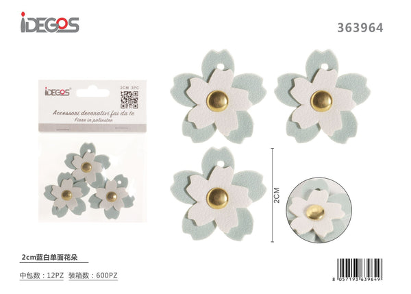 Fiore decorativo bianco e celeste, 2 cm