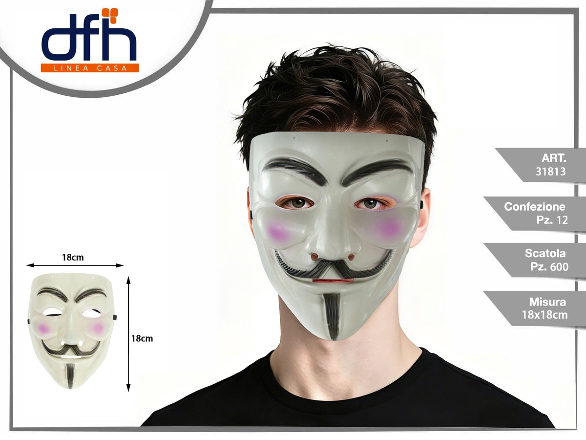 Maschera bianca con baffi e pizzetto, 18 × 18 cm