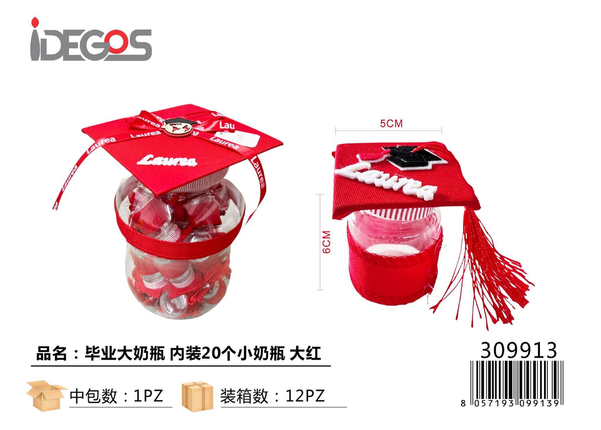 Set con 20 piccoli biberon decorativi per laurea, rosso