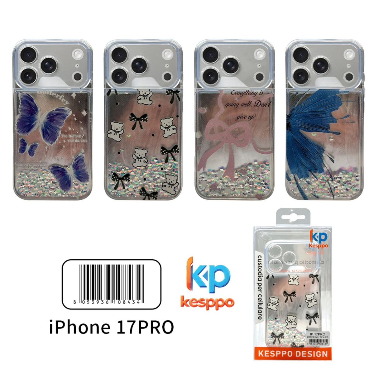 Custodia per iPhone 17 Pro – con liquido e glitter