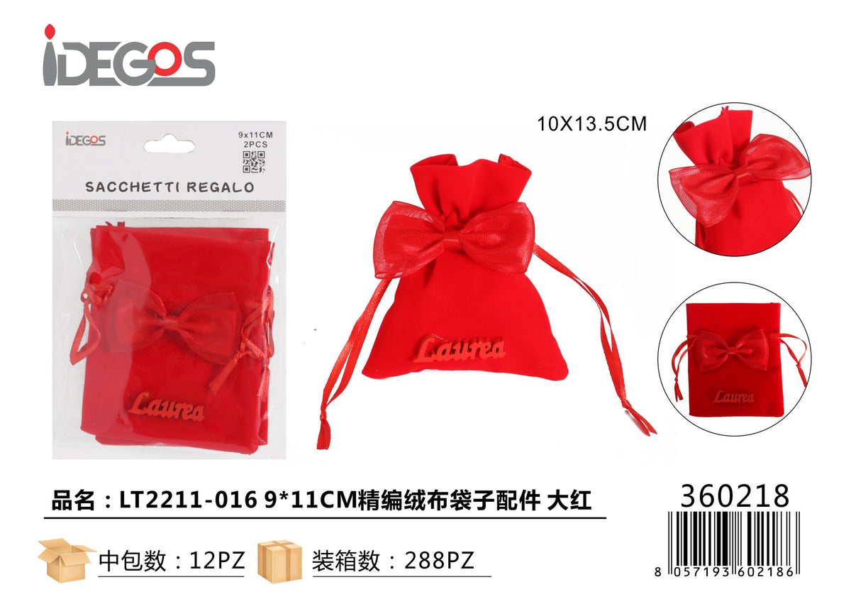 Sacchetto in velluto rosso per laurea, LT2211-016, 9 x 11 cm